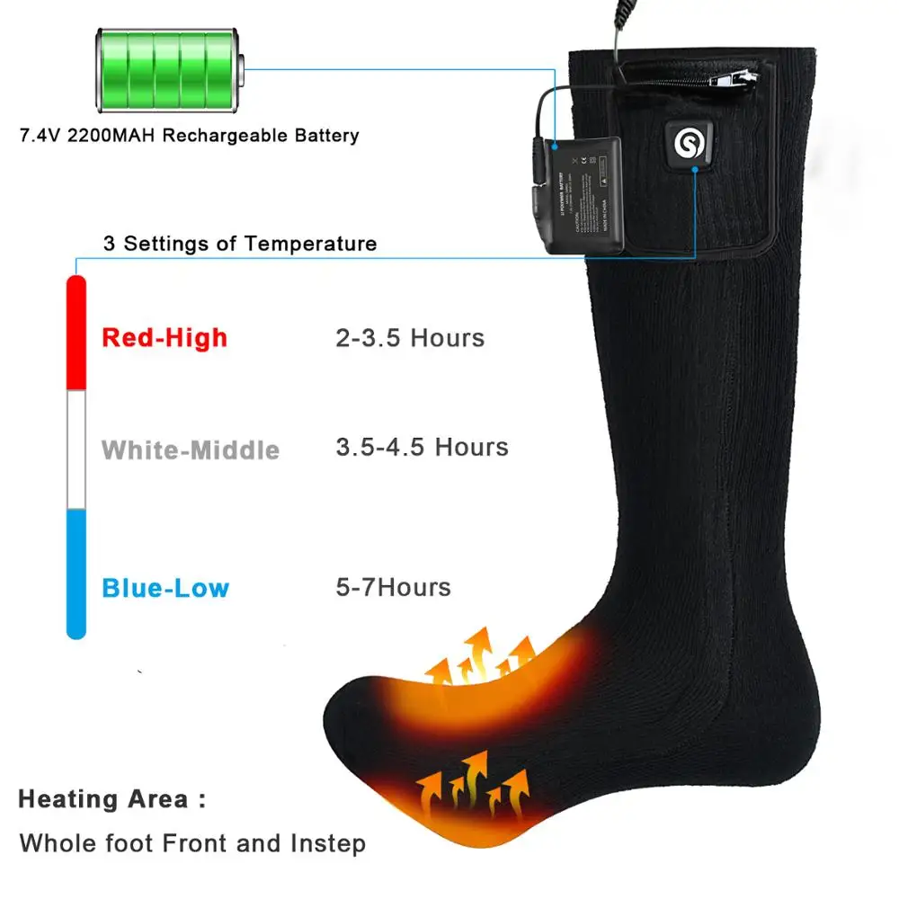Savior Heat Winter Warm Electric Heated Socks 7.4V 2200mAh Battery Powered Thermal Socks For Sports Camping Riding Hiking