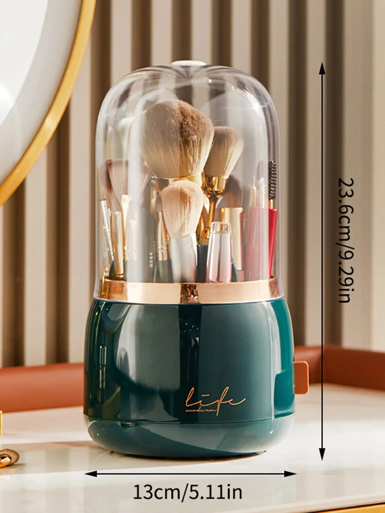 1PC Makeup Brush Storage Bucket Dustproof Hose Cover Partition Can Rotate The Pen Holder Transparent Box Desktop 6