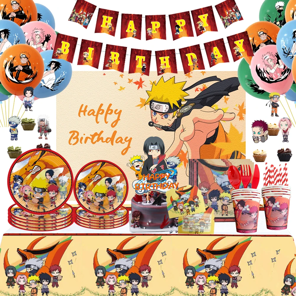 Cartoon Narutoed Party One Year Birthday Party Cutlery Set Decoration Baby Shower Ninja Balloon Supplies Boy Anime Party Gift liviorap bow candy gift box rustic wedding packaging birthday party event supplies baby boy girl baby shower party candy boxes