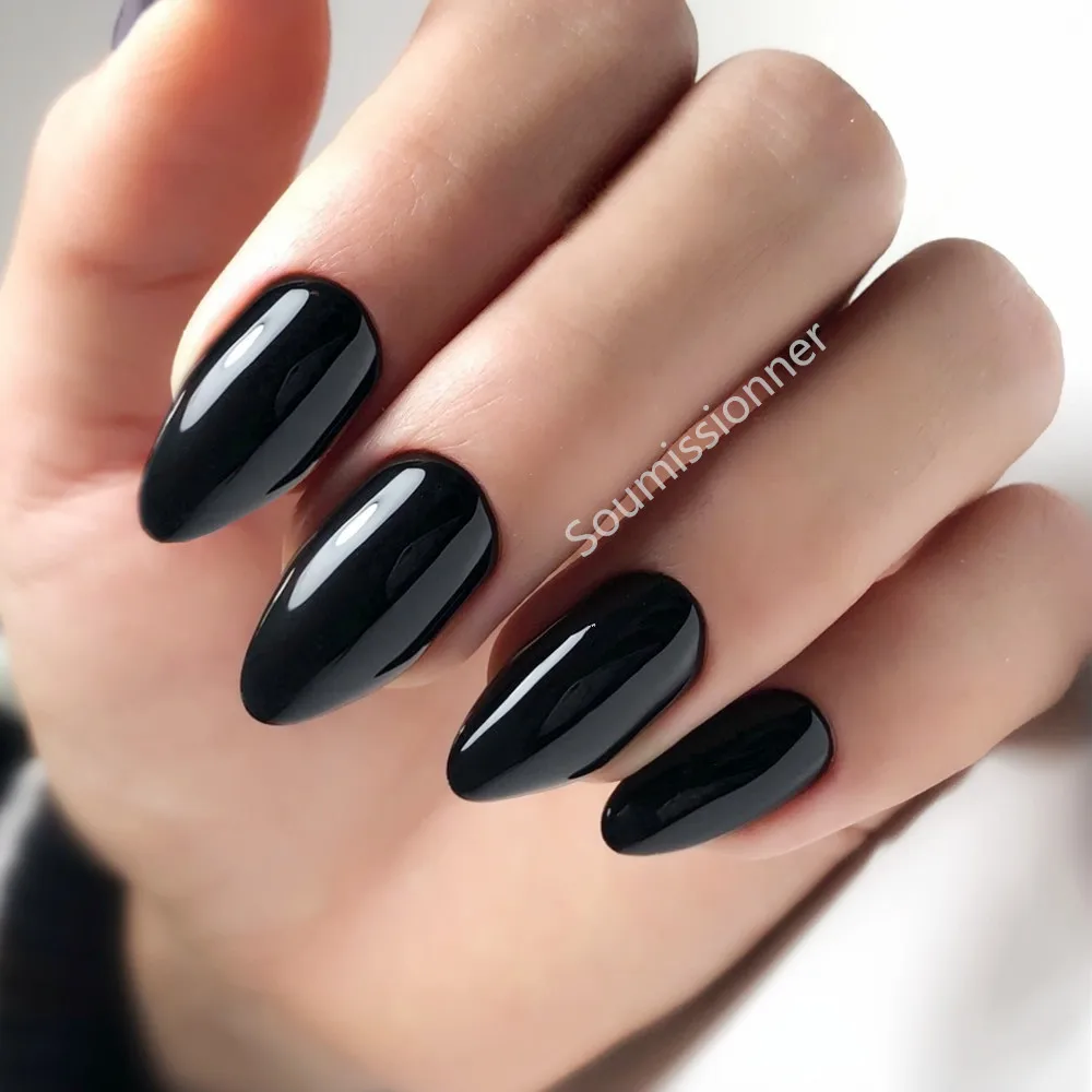 

Artificial False Nails With Glue Black Short Fake Nail Stiletto For Gluing DIY Full Cover Finger Tips Manicure Tool