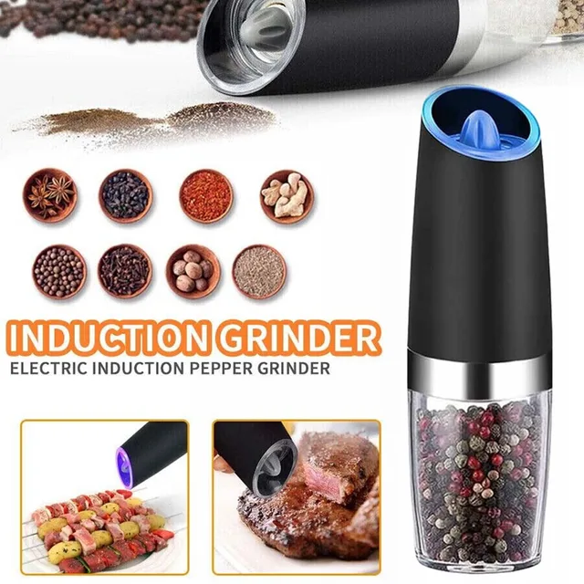 Winholder Gravity Electric Pepper and Salt Grinder Mill Adjustable Coarseness Battery Powered with Blue LED Light