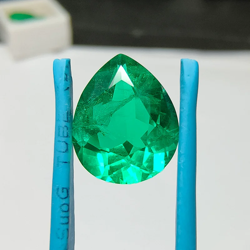 Selectable AGL Certificate Top Lab Grown Colombia Emerald Pear Cut Gemstone for Advanced Jewelry Making Materials