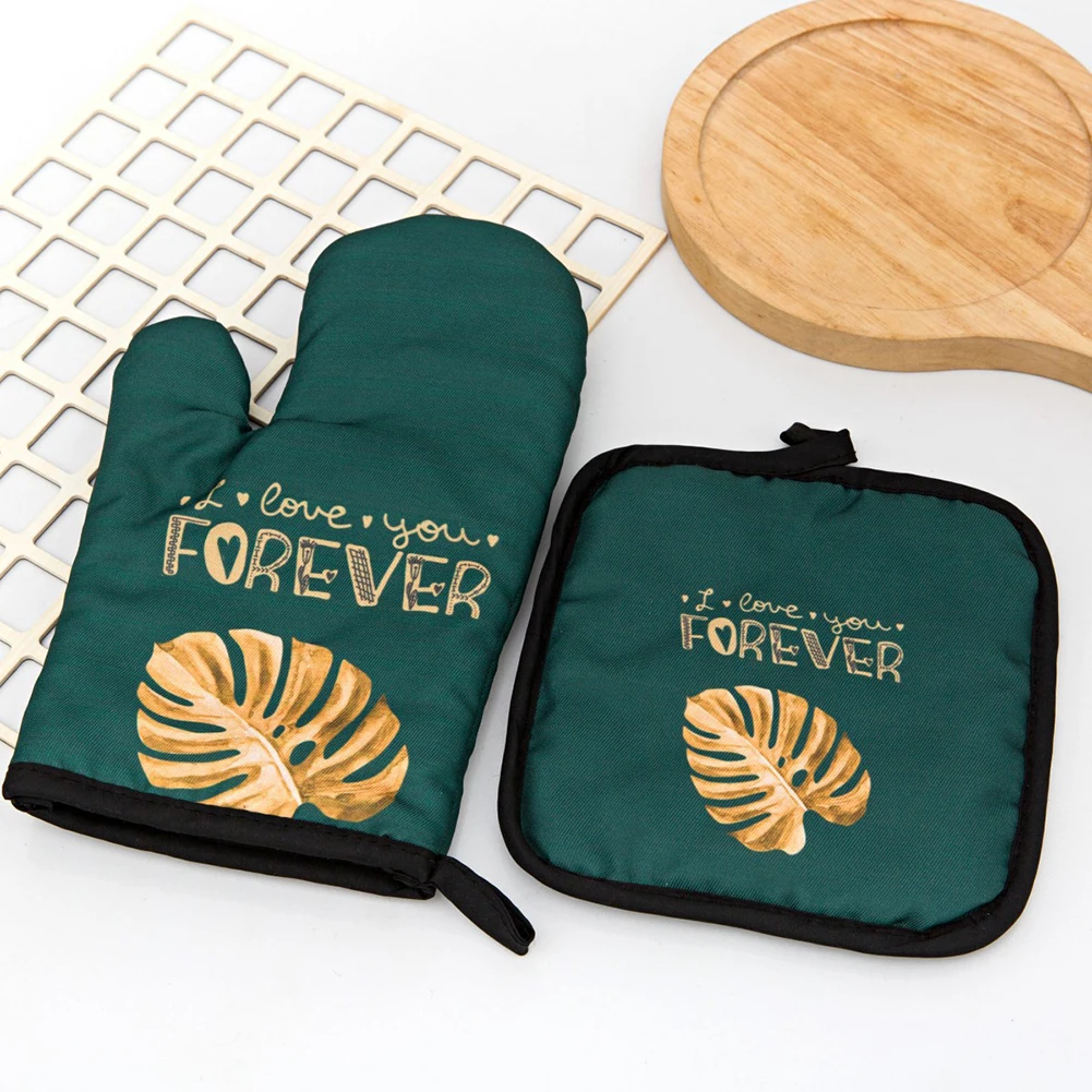2Pcs Oven Mitts Pot Holders Sets Heat Resistant Kitchen Mittens Cooking Gloves for Microwave BBQ Baking Grilling