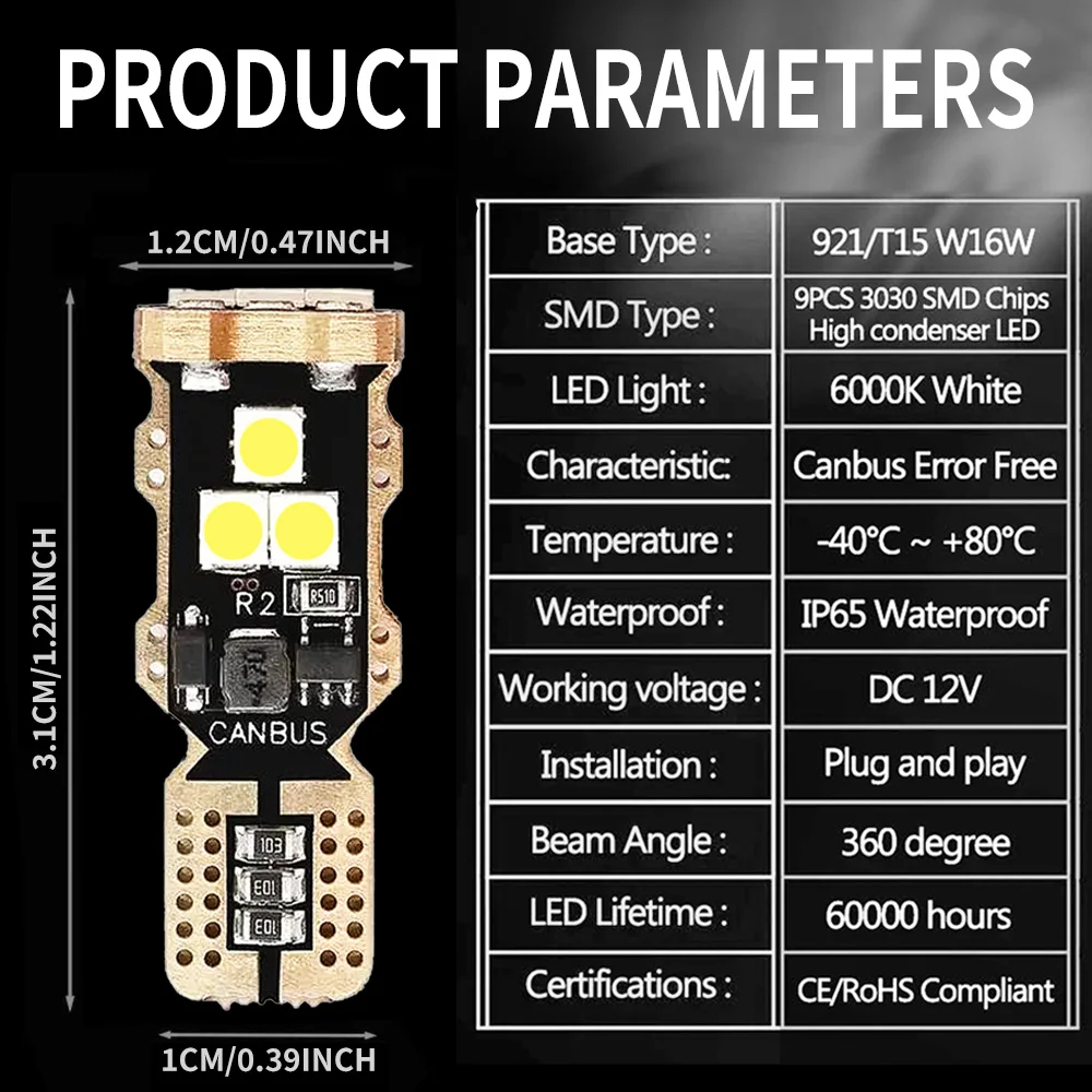 ڵ  T10 LED 192 194 168 COB W5W 3030 9SMD LED CANBUS   ڵ DRL Ŀ  , 6000K ȭƮ 12V, 2 