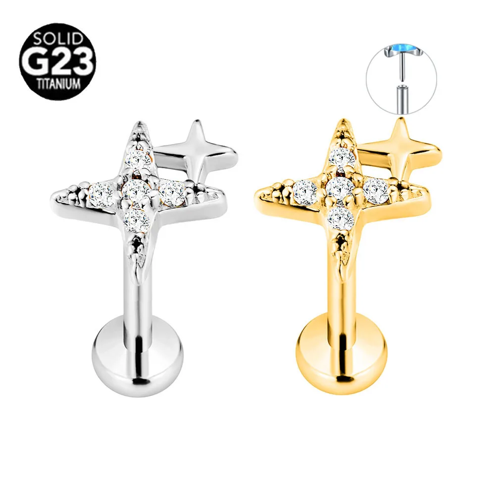 Labret In Titanium F136 Met Inwendige Schroefdraad En Een Platte Witte Kristal Labret In Titanium F136 Met Inwendige Schroefdraad En Een Platte Witte Kristal