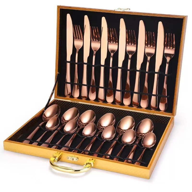 Mikasa, Satin Court Knives 6 Servings,24 Piece Set, Stainless Steel Western Cutlery, Gift Box Set & Cutlery Rose Gold gold black