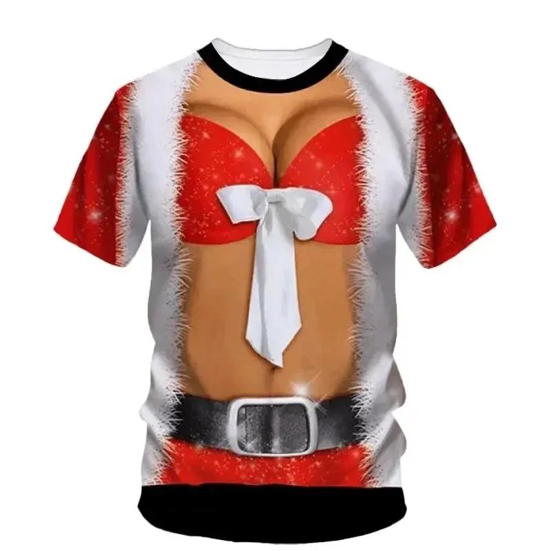 Fashion Funny Christmas Pictures Men's T-shirt Trendy Digital Printing  Casual Round Neck Short Sleeve Top