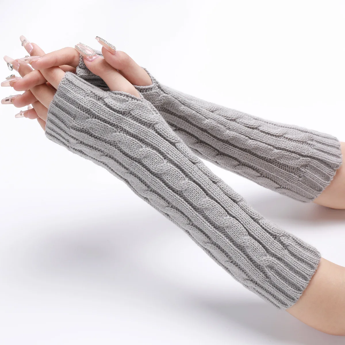 

1Pairs Winter New Knitted Arm Warmers Gloves Long Skin Friendly Fingerless Gloves Thumb Hole Gloves Mittens For Women