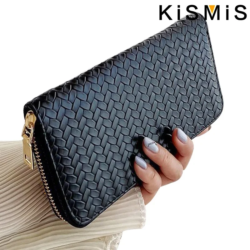 Kismis lange Brieftaschen Frauen Reiß verschluss Geldbörse und Brieftasche neue Mode Pu Leder Damen Abendessen Handy Taschen Karten paket schwarz