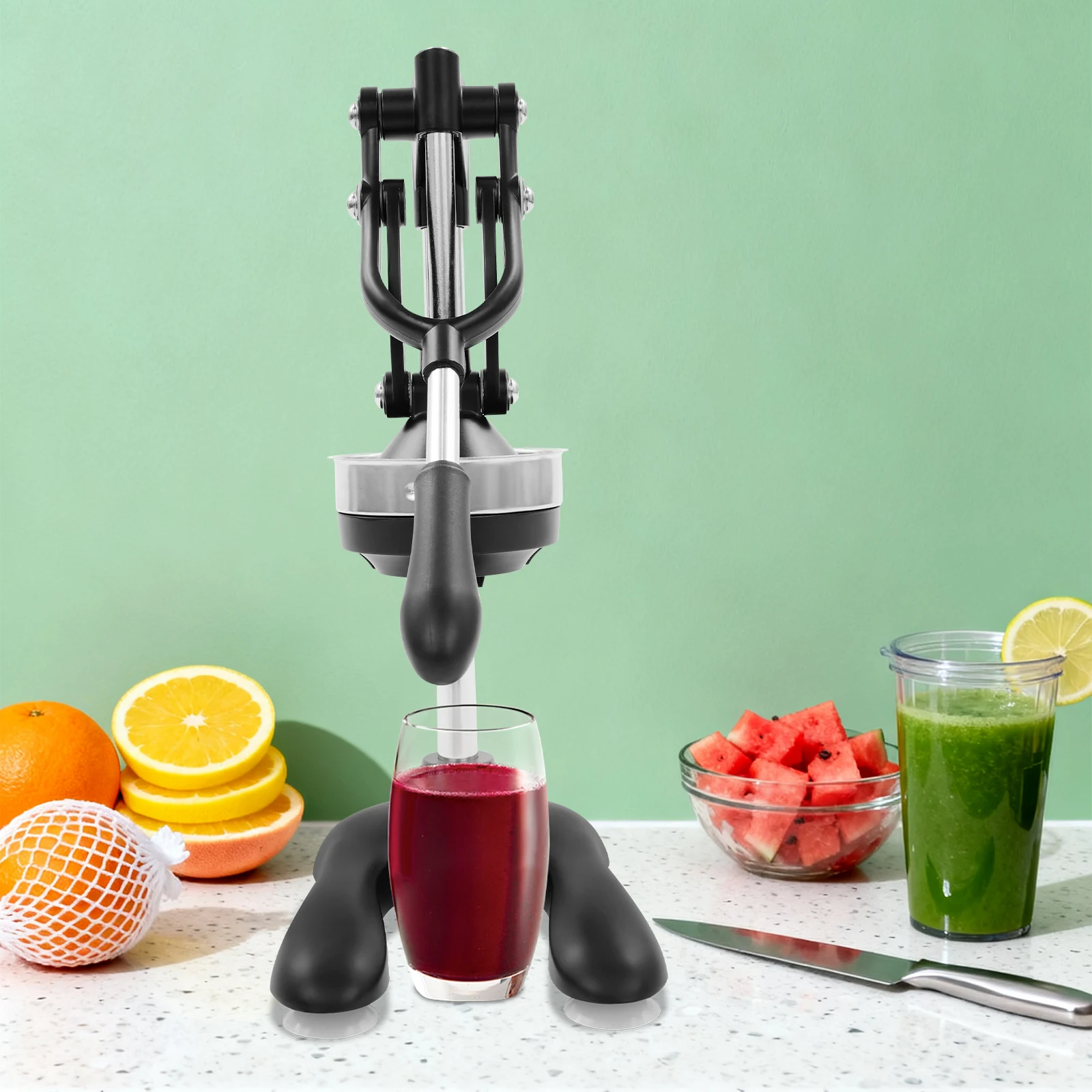 Manuelle Entsafter aus Edelstahl, Handpresse für frische Früchte, Entsafter auf dem Tisch, Entsafter mit Filter – Detail 13