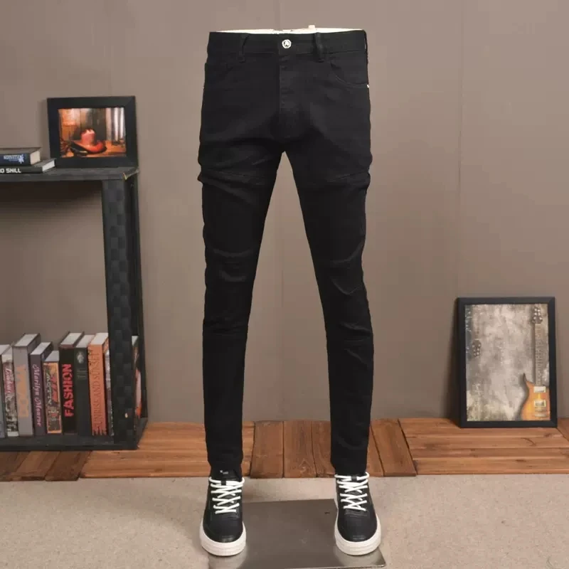 Men Zipper Black Denim Jackets Ripped Fashion Patchwork Mens Slim Fit Streetwear