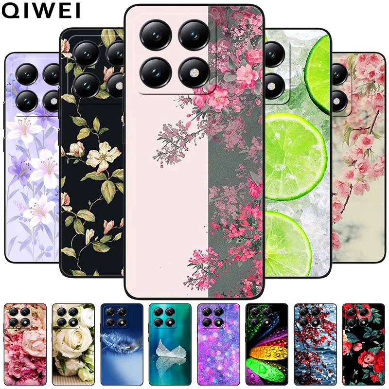 Floral Print Soft TPU Silicone Phone Cover with Black Bumpers