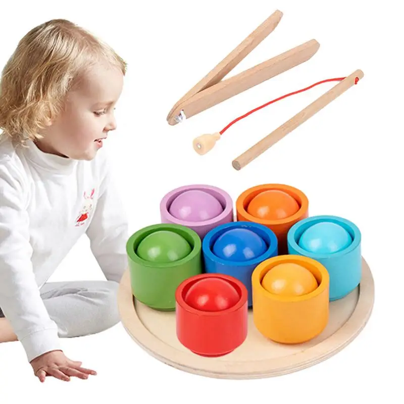 

Baby Montessori Wooden Toy Rainbow Ball And Cups Color Sorting Games Fine Motor Early Education Learning Toys Gifts For Children