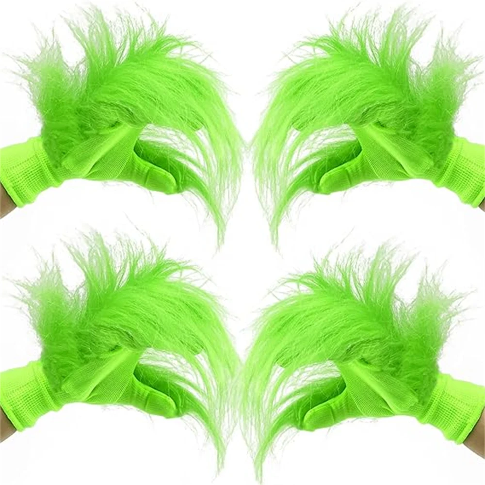 cartoon gloves furry gloves cosplay gloves Green Monster Gloves Christmas Cosplay Costume Accessories Props Funny Furry Santa Adult Prank Dress Up Green Furry Gloves