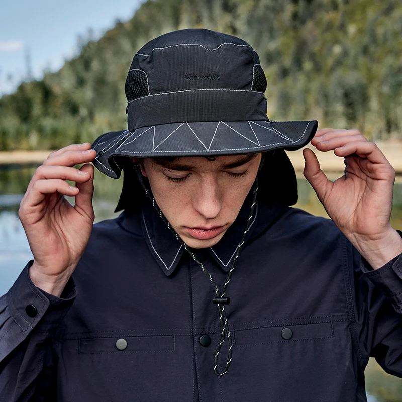 Naturehike Camping Reflective Sunscreen Removable Fisherman Hat Summer Outdoor Breathable Neck Visor Hiking Wide Brim Cap UPF50+