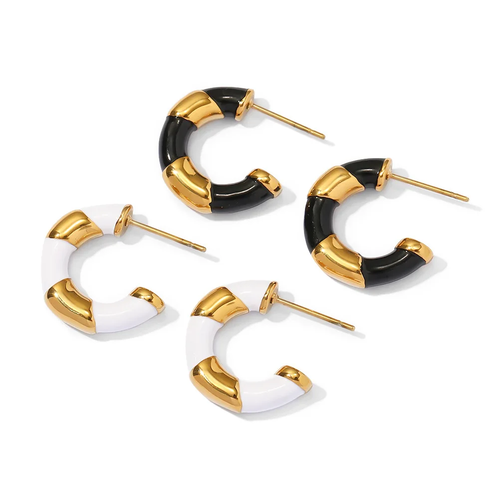 

Stainless Steel PVD 18K Gold Plated Tarnish Waterproof Mixed Color Enamel Hoop Earrings For Woman Jewelry Wholesale Trendy
