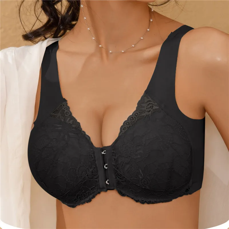 

Womens No Steel Ring French Womens Front Close Bra T Back Seamless Unlined Bra For Large Bust Low Sports Bra