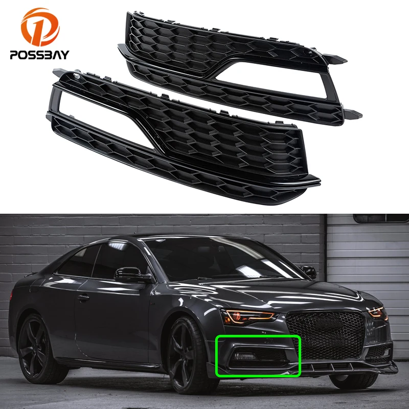 

8T0 807 681 M/P Car Front Bumper Lower Left&Right Grilles Fog Light Lamp Grill Cover Trim for AUDI A5 S-line/S5 2013-2017 Black