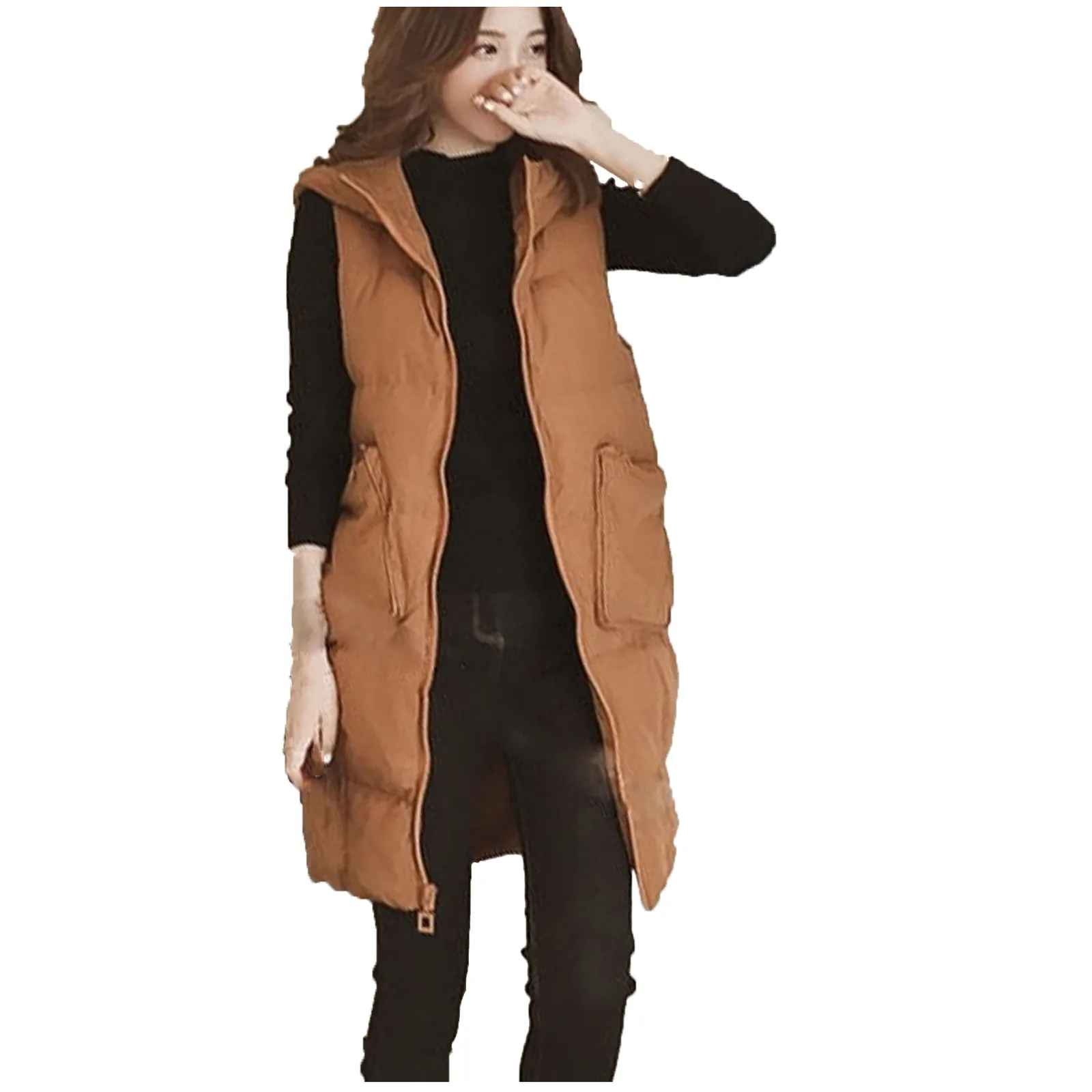 Women's Large Hooded Vest Autumn and Winter Cotton Vest Fashion Warm Puffer Jacket Vest Fashion