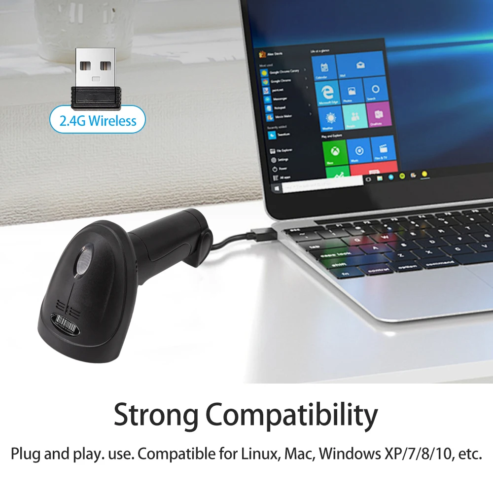 Wireless 1D Barcode Scanner 2.4G + BT + USB Wired Connection CCD Scanning Head for Paper Screen Codes for Windows Android