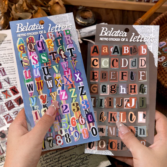 Journal GO 2pcs English Alphabet Number Symbol Stickers Vintage Scrapbook Aesthetic Journaling Supplies Kit Retro Letter Sticker 1