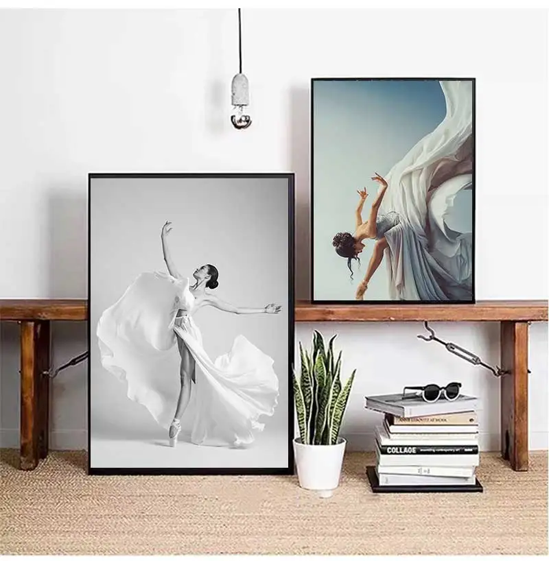 Painting Poster and Print Figure Art Wall Black n White Pictures for Living Room Bedroom Aisle Modern Ballet Dancing Girl Canvas