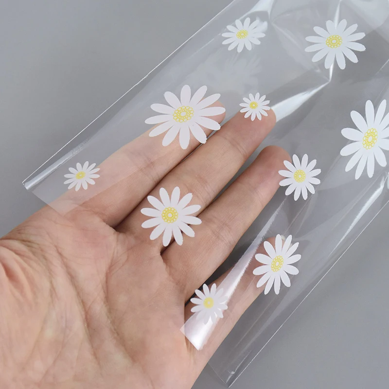 50/100pcs 데이지 사탕 가방 투명 꽃 쿠키 베이킹 포장 가방 결혼식 생일 파티 DIY 선물 포장 용품