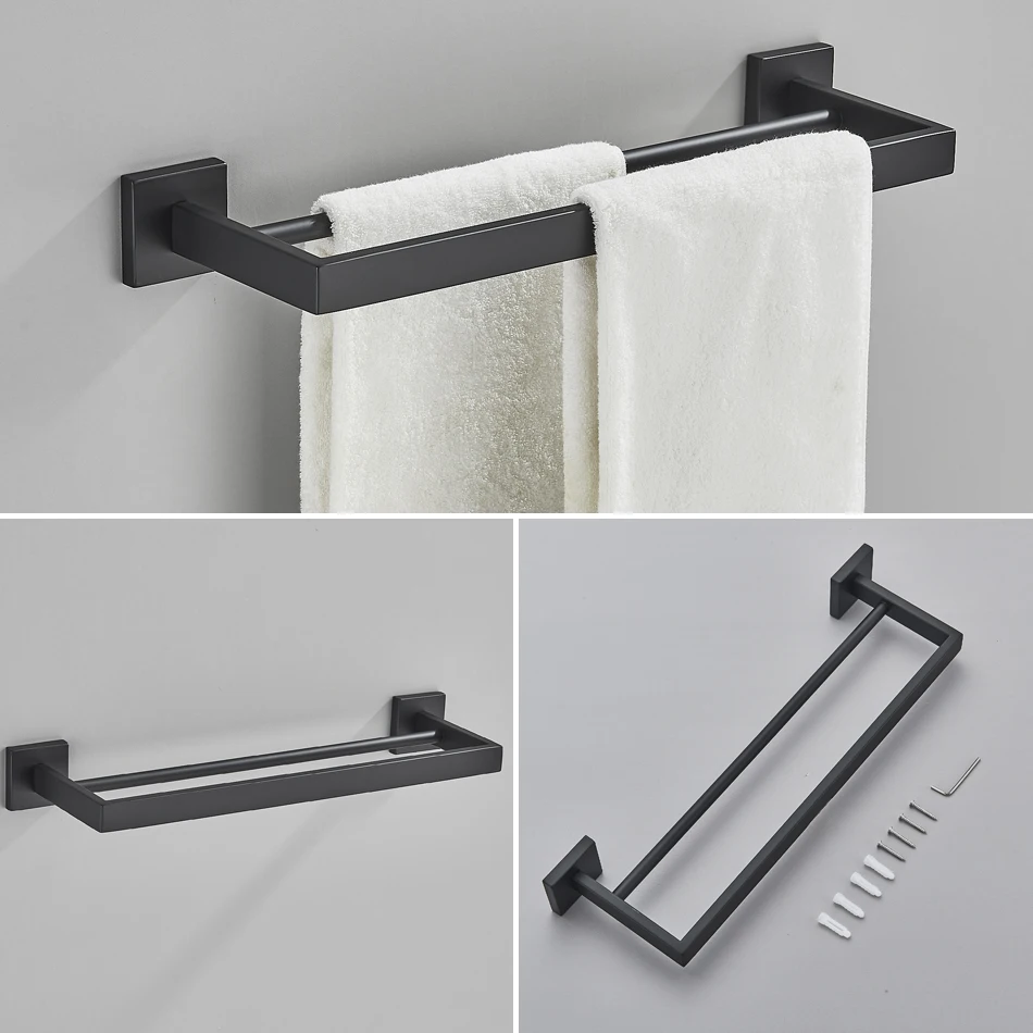 Black Bathroom Hardware Set Robe Hook Towel Rail Bar Rack Shelf Hanger Tissue Toilet Roll Paper Holder Wall Bathroom Accessories