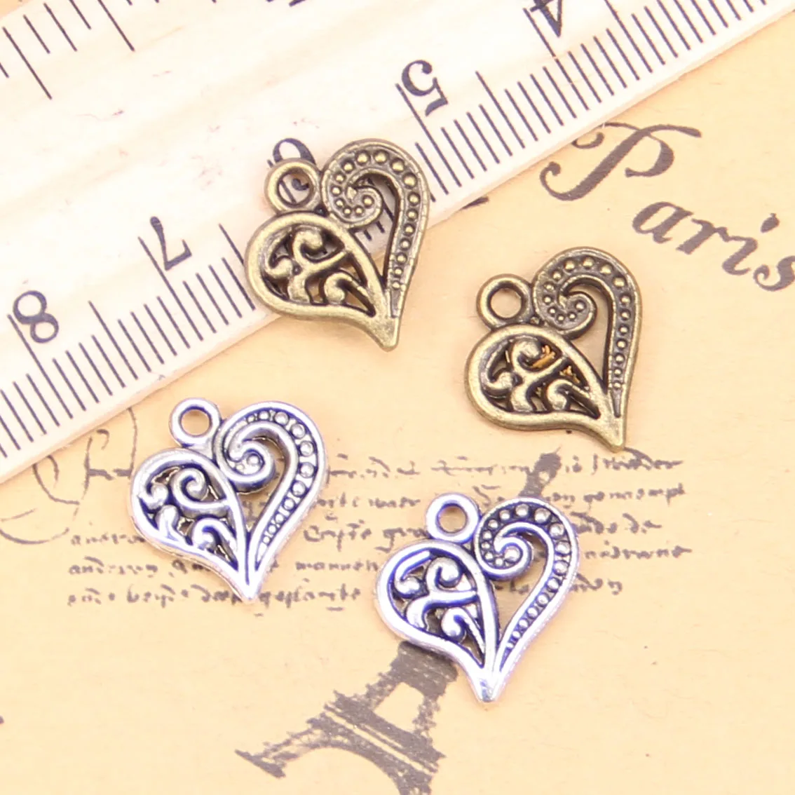 

126pcs Charms For Jewelry Making hollow lovely heart 15x14mm Antique Silver Plated Pendants DIY Tibetan Silver Bracelet Necklace