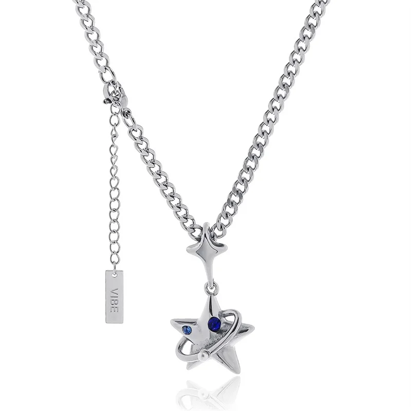

Niche Design Five Pointed Star Necklace Street Hip-Hop Neutral Senior Cuban Sweater Chain Titanium Steel Fashion All-Match