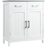Kleankin Bathroom Floor Cabinet, Freestanding Linen Cabinet, Storage Cabinet with 2 Drawers, Double Doors, Adjustable Shelf 1