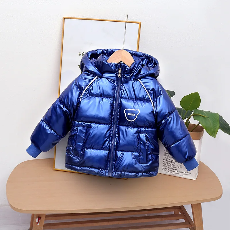 Children jacket Winter Boys Warm Cotton Clothes Girl Cartoon Hooded Waterproof Jacket Children Autumn Solid Color Thickened Casual Outerwear