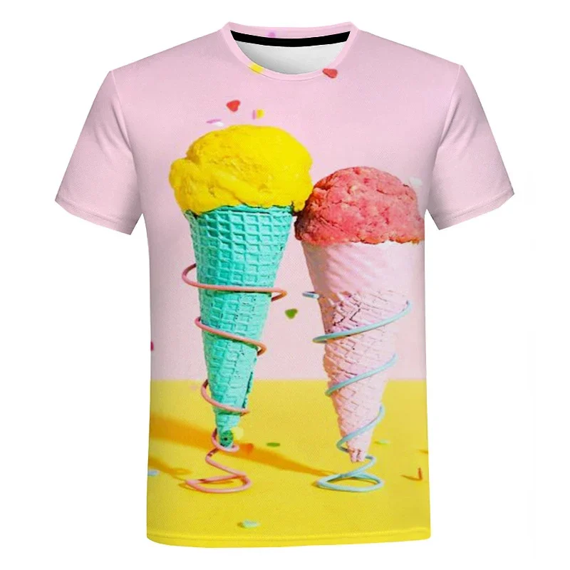 

New Summer 3D Creamier Ice Cream Printed T Shirt Ice Cream Cone Graphic T-shirts For Men Kid Fashion Funny Short Sleeves Clothes