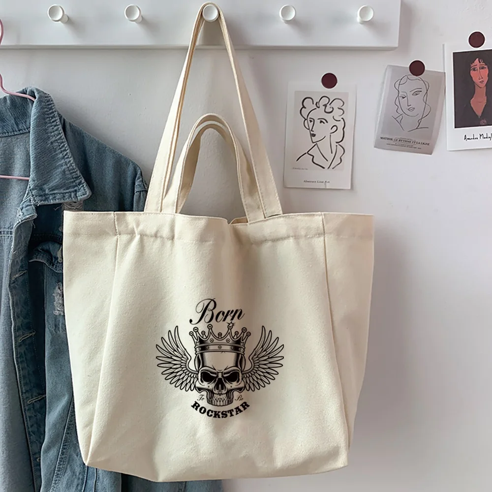 Fashion Handbags Shoulder Bags Casual Shopping Girls Handbag Shopper Women Canvas Skull Printed Large Capacity Grocery Bag