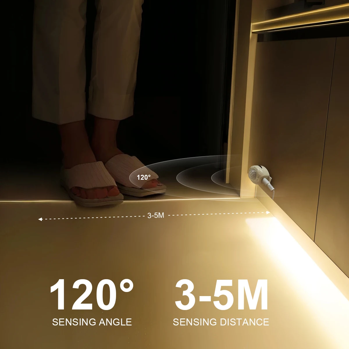 1-5m LED Strip Lights PIR Motion Sensor Waterproof 12V Auto On/Off for Stairs Wardrobe Closet Kitchen Motion Activated Tape motion sensor light
