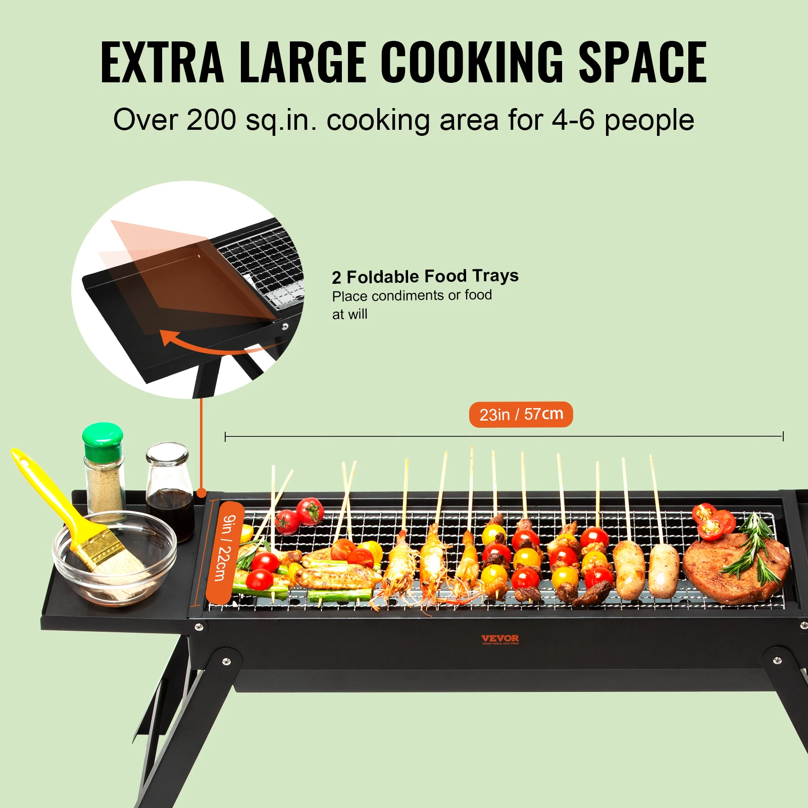 VEVOR 23in Portable Charcoal Grill Small Barbecue Grill Folding BBQ Grill Compact Foldable Grill Mini Smoker for Outdoor Cooking 4