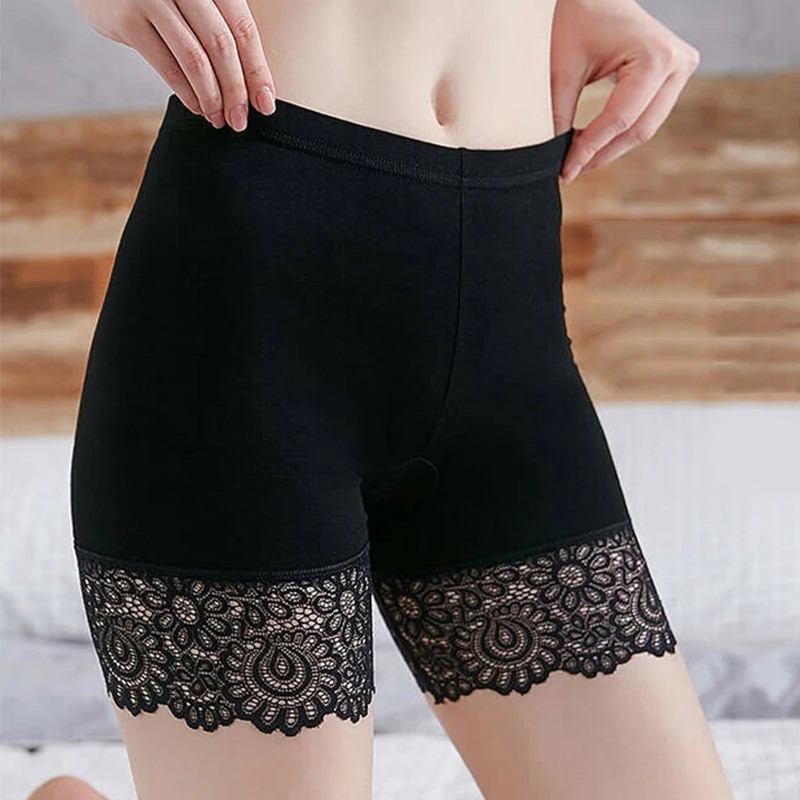 Soft Cotton Lace Trim Safety Pants Fashion Breathable Summer Thin Underwear Bottom Shorts Elastic Women Secret Protector Panties safety shorts,safety pants,women shorts underwear