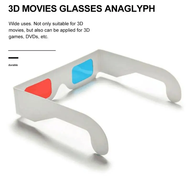 50pcs Universal Paper Anaglyph 3D Glasses Paper 3D Glasses View Anaglyph Red/Blue 3D Glass For Movie Video Card