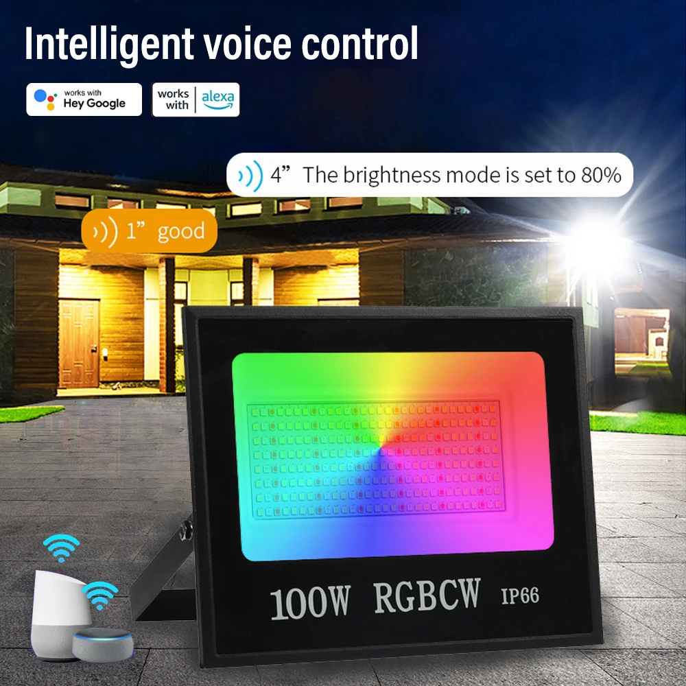 LED Flood Light Outdoor RGBCW Smart Floodlight 16 million colors Adjustable color temperature WIFI and wireless connectivity for patio