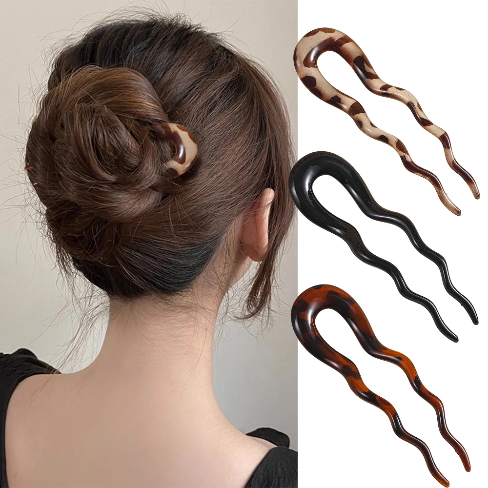 Leopard Acetate Wavy Hair Stick - Vintage Tortoise Hairpin Accessory