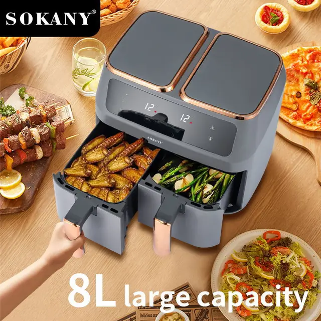 Air Fryer 8L Without Oil Home Multifunctional Automatic French fries Machine Double-pot household large-capacity fryer