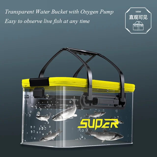 Transparent Lid Fishing Bucket，portable Foldable Fishing Bucket, Live Bait  Bucket With Aeration Hole Oxygen Pump Outdoor Camping - Dry Bags -  AliExpress