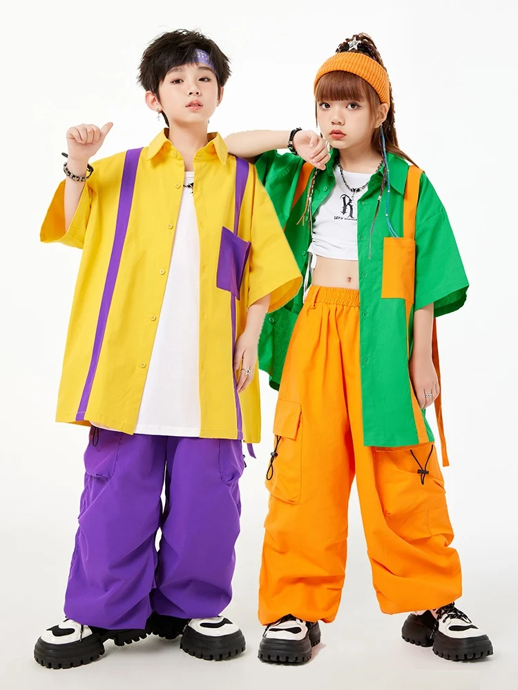 Fashion Loose Shirt Coat Girls' Clothes Hip Hop Kids Dance Costume Boys Street Dancing Performance Catwalk Stage Costume BL6500 girl dance costume