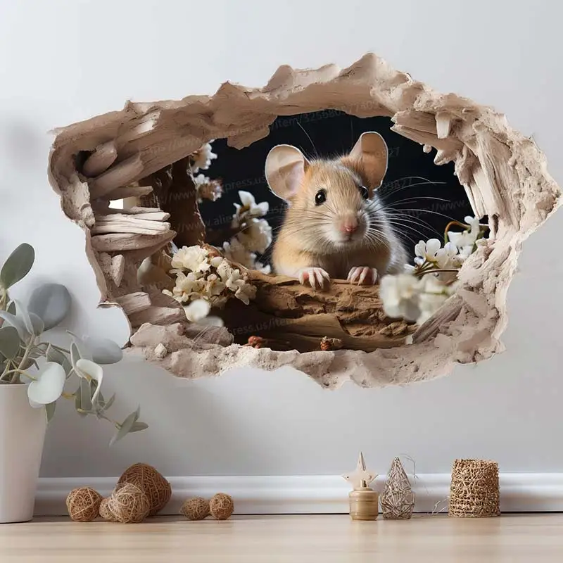 Mouse hole Decal Living Room Bedroom Kitchen Wall Sticker Home Decoration Funny Vinyl Sticker Lifelike Mouse wall sticker wall stickers