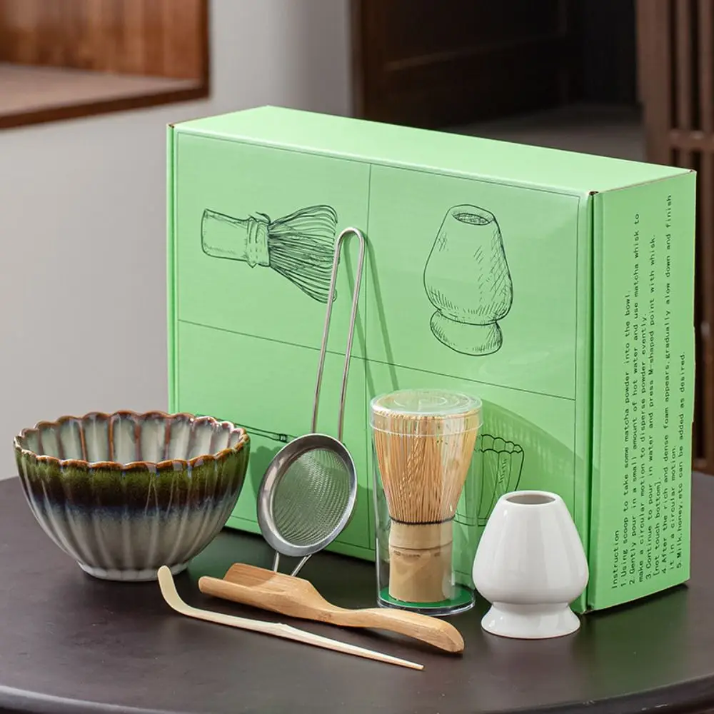 6 Pcs/Set Ceramic Japanese Matcha Powder Whisk WithTeaspoon Bowl Smooth Kiln-Formed Matcha Set Retro Reusable