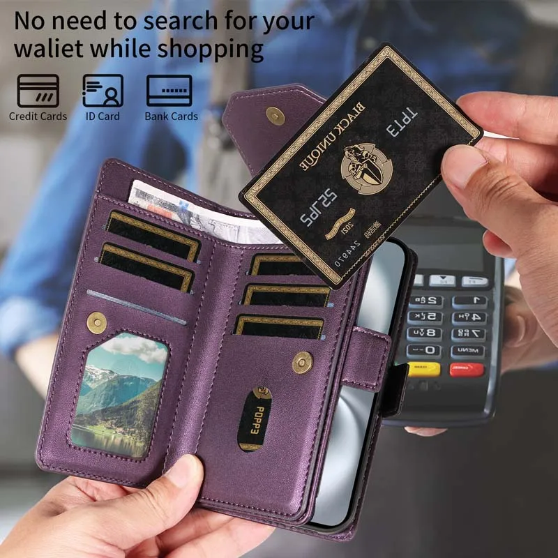 Premium Flip Leather Wallet Case with Multi-Card Zipper Cover