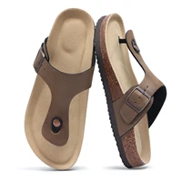 Gacimy Women Cork Sandals Fashion Summer Cork Footbed Flip Flops New Leather Flat Mules With Arch Support Outdoor Beach Slippers