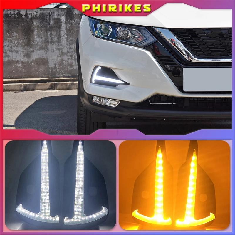 

1Set Car LED Daytime Running Light For Nissan Qashqai 2019 2020 Dynamic Turn Yellow Signal DRL Fog Lamp