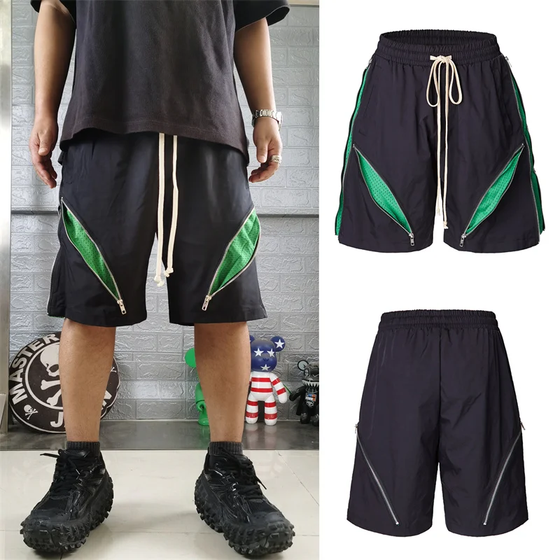 

High Street Dark Style Casual Shorts Men Multi Zip Panel Design Shorts Male