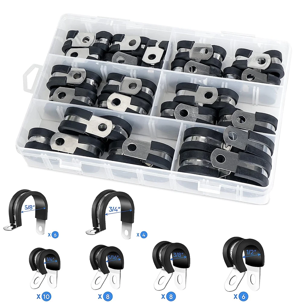 42PCS cable clamp kit rubber gasket 304 stainless steel hose clamp